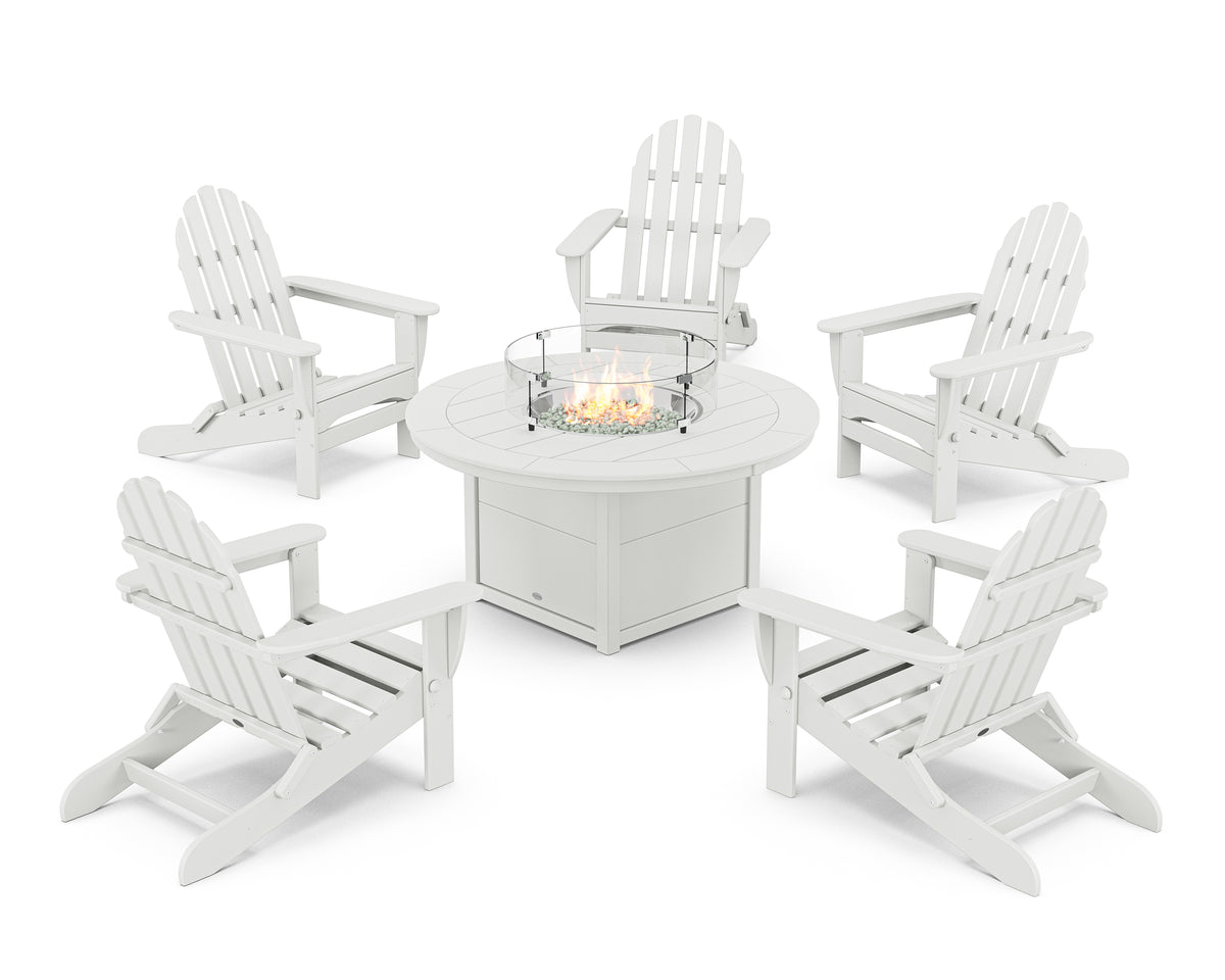 POLYWOOD Classic Folding Adirondack 6-Piece Conversation Set with Fire Pit Table in White