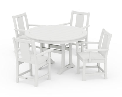 POLYWOOD Prairie 5-Piece Round Dining Set with Trestle Legs in White
