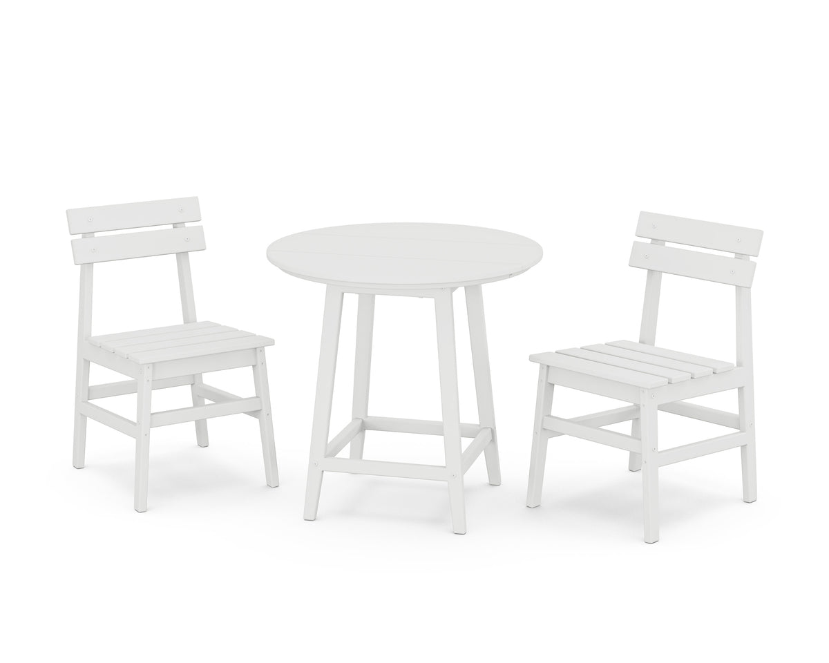 POLYWOOD Modern Studio Plaza Chair 3-Piece Round Bistro Dining Set in White