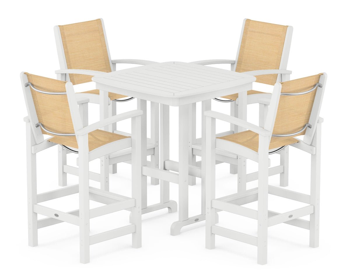 POLYWOOD Coastal 5-Piece Bar Set in White / Dupioni Apricot