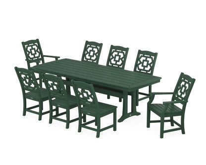 POLYWOOD Chinoiserie 9-Piece Dining Set with Trestle Legs in Green