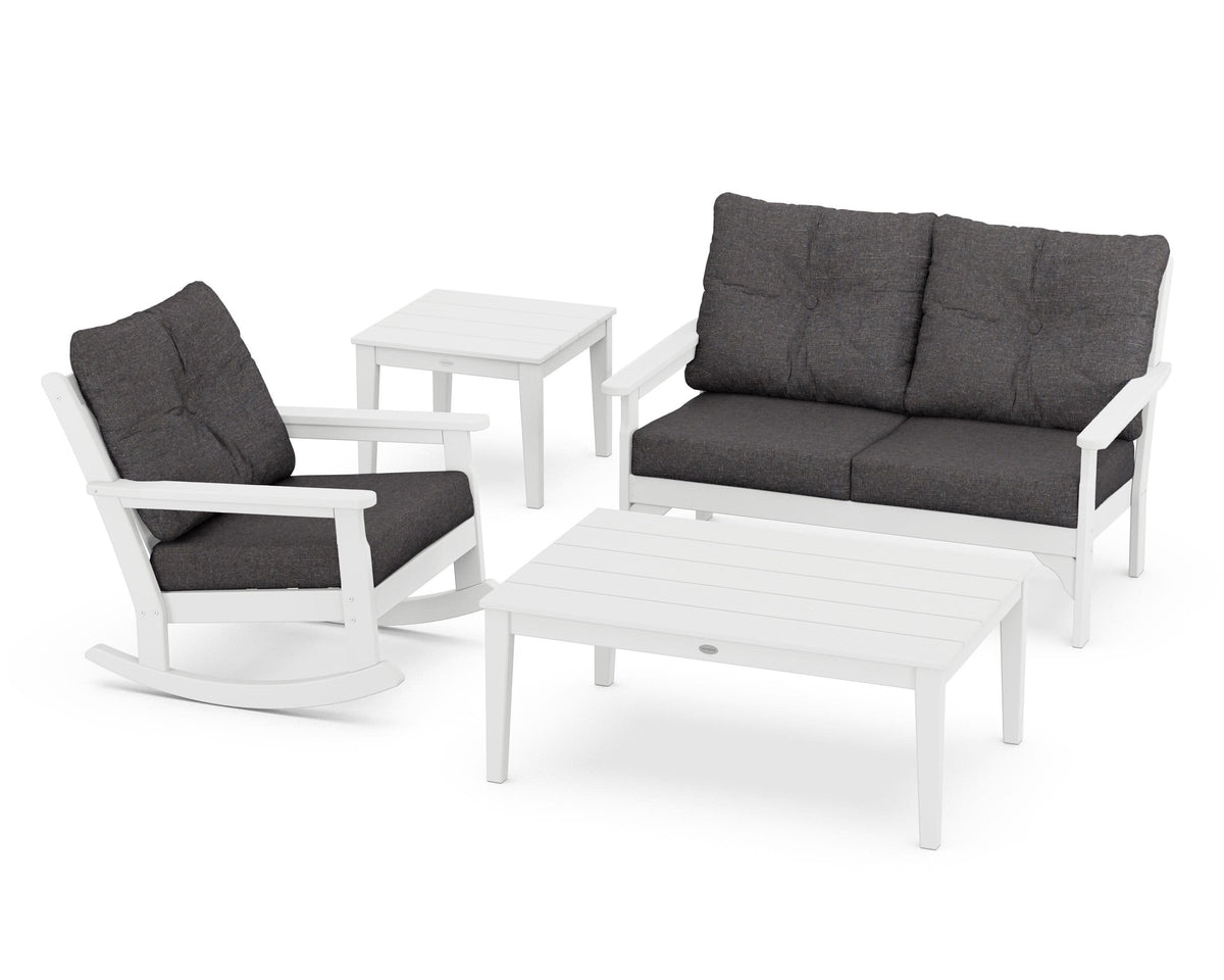 POLYWOOD Vineyard 4-Piece Deep Seating Rocker Set in White / Ash Charcoal