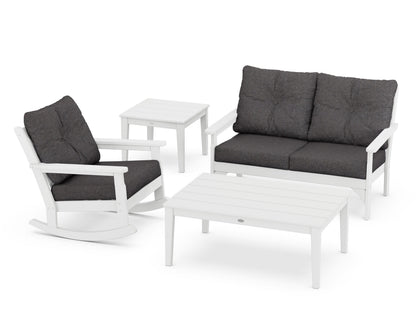 POLYWOOD Vineyard 4-Piece Deep Seating Rocker Set in White / Ash Charcoal