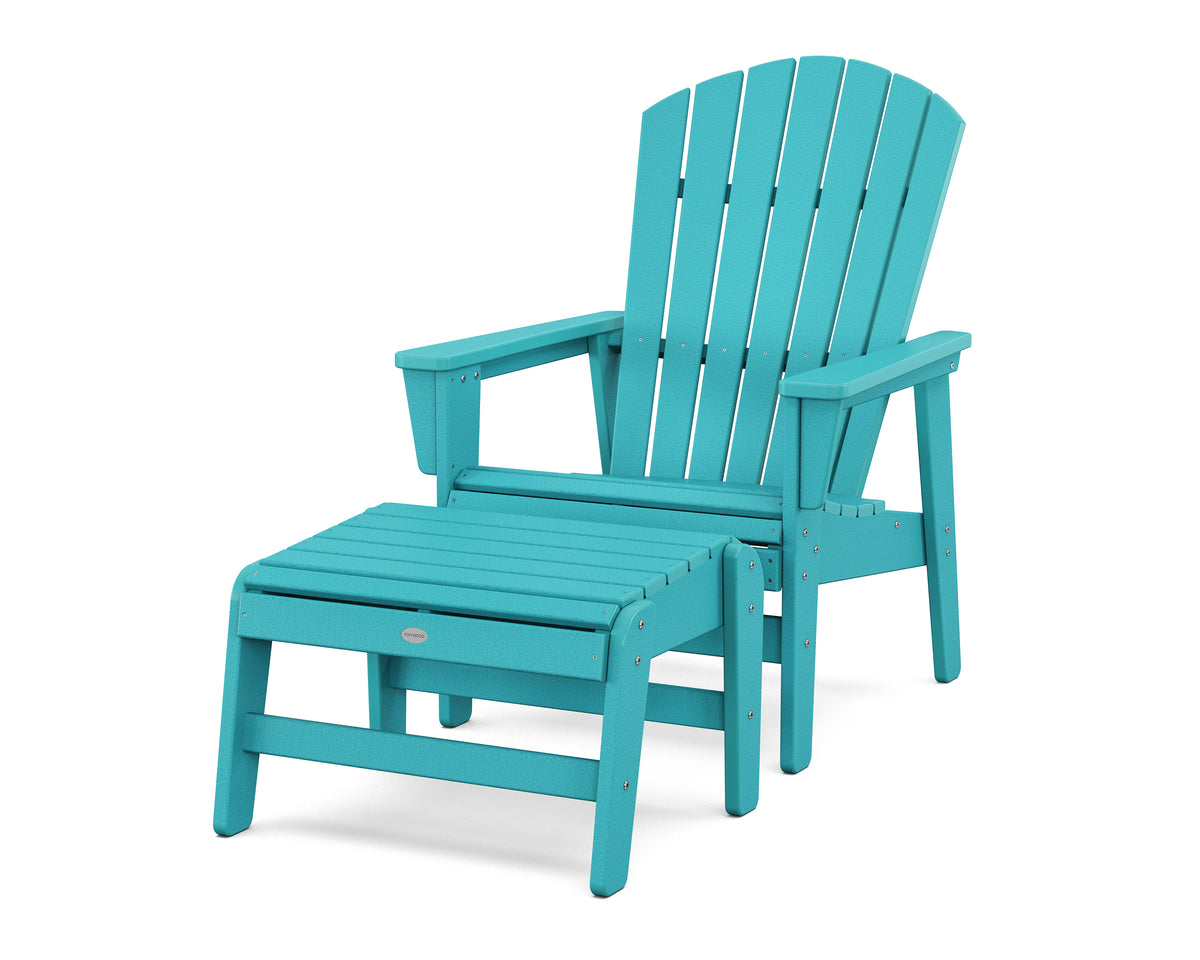POLYWOOD Nautical Grand Upright Adirondack Chair with Ottoman in Aruba