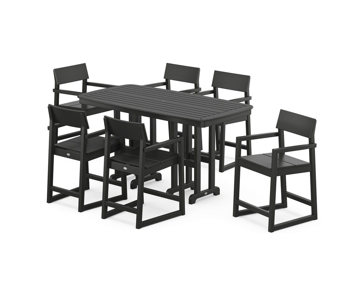 POLYWOOD EDGE Arm Chair 7-Piece Counter Set in Black