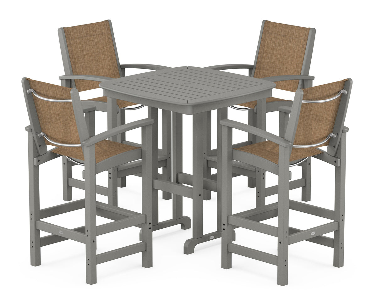 POLYWOOD Coastal 5-Piece Bar Set in Slate Grey / Burlap