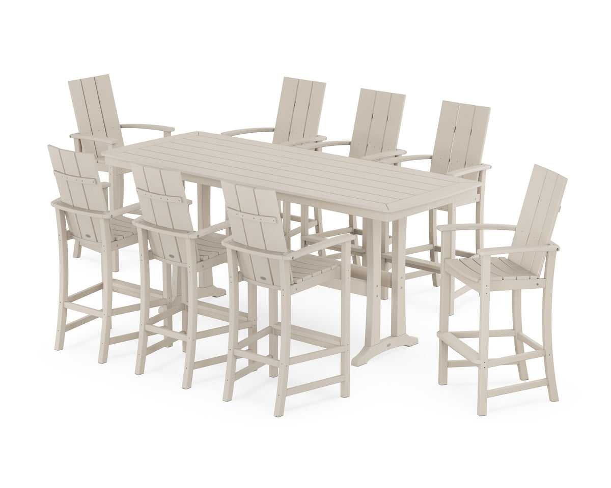 POLYWOOD Modern Adirondack 9-Piece Bar Set with Trestle Legs in Sand