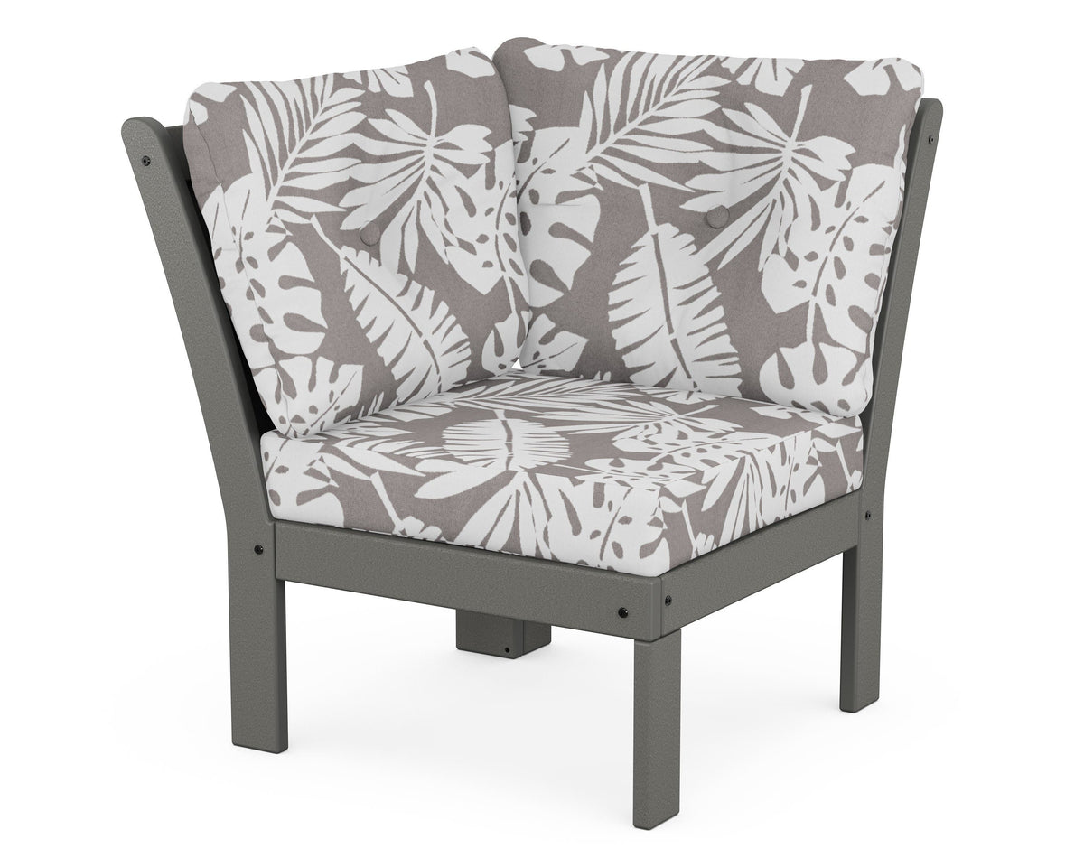 POLYWOOD Vineyard Modular Corner Chair in Slate Grey / Leaf Grey Mist
