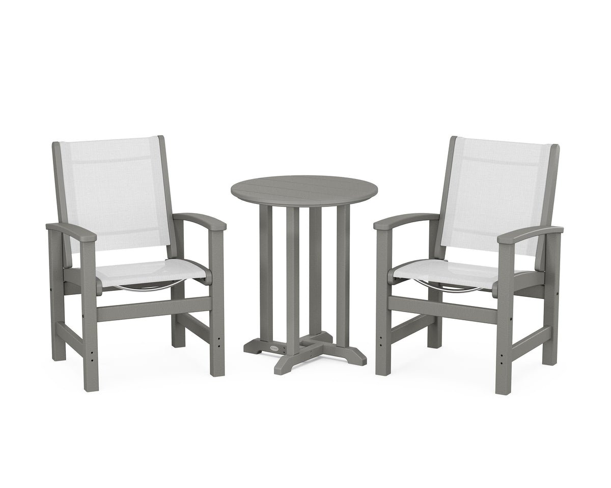 POLYWOOD Coastal 3-Piece Round Bistro Dining Set in Slate Grey / White