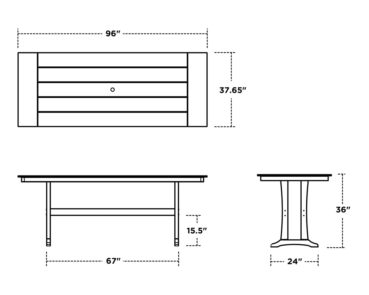 POLYWOOD Farmhouse Trestle 38" x 96" Counter Table dimensions