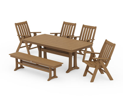 POLYWOOD Vineyard Folding Chair 6-Piece Dining Set with Trestle Legs and Bench in Natural