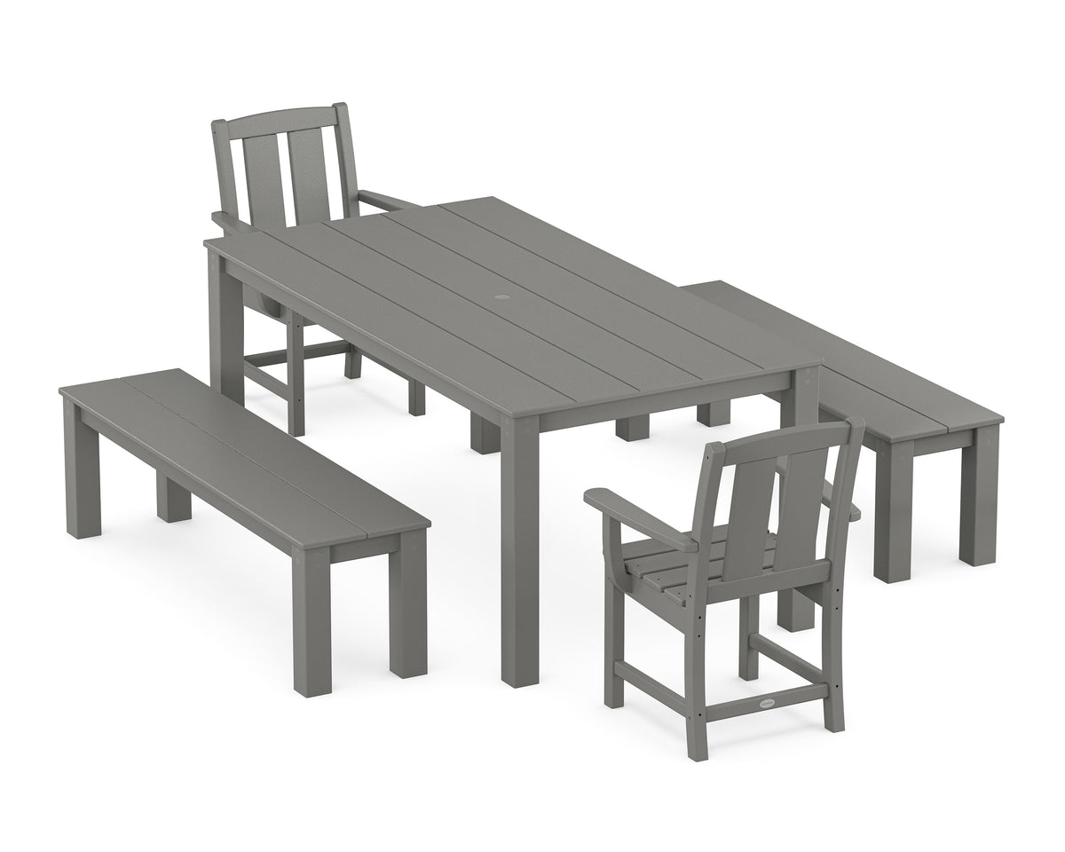 POLYWOOD Mission 5-Piece Parsons Dining Set with Benches in Slate Grey