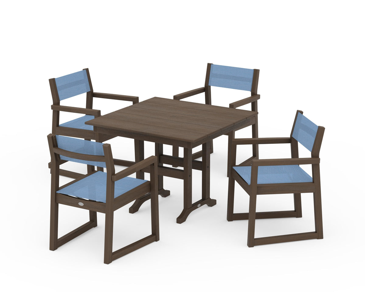 POLYWOOD EDGE Sling Arm Chair 5-Piece Farmhouse Dining Set in Kona / Poolside
