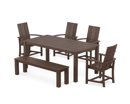 POLYWOOD Modern Adirondack 6-Piece Parsons Dining Set with Bench in Mahogany