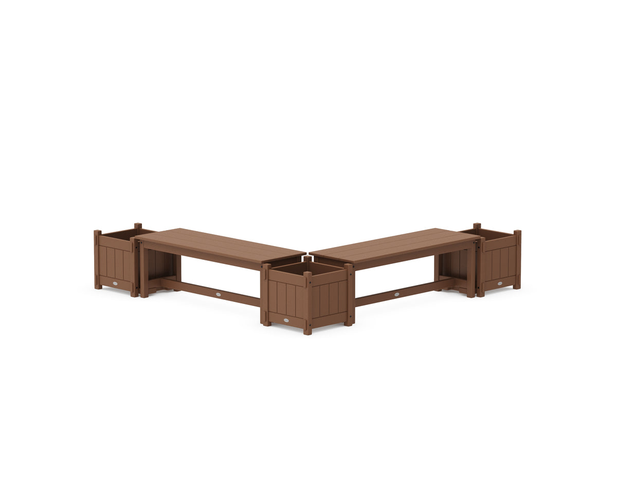 POLYWOOD 48" Vineyard L-Shaped Planter Bench Corner Set in Teak