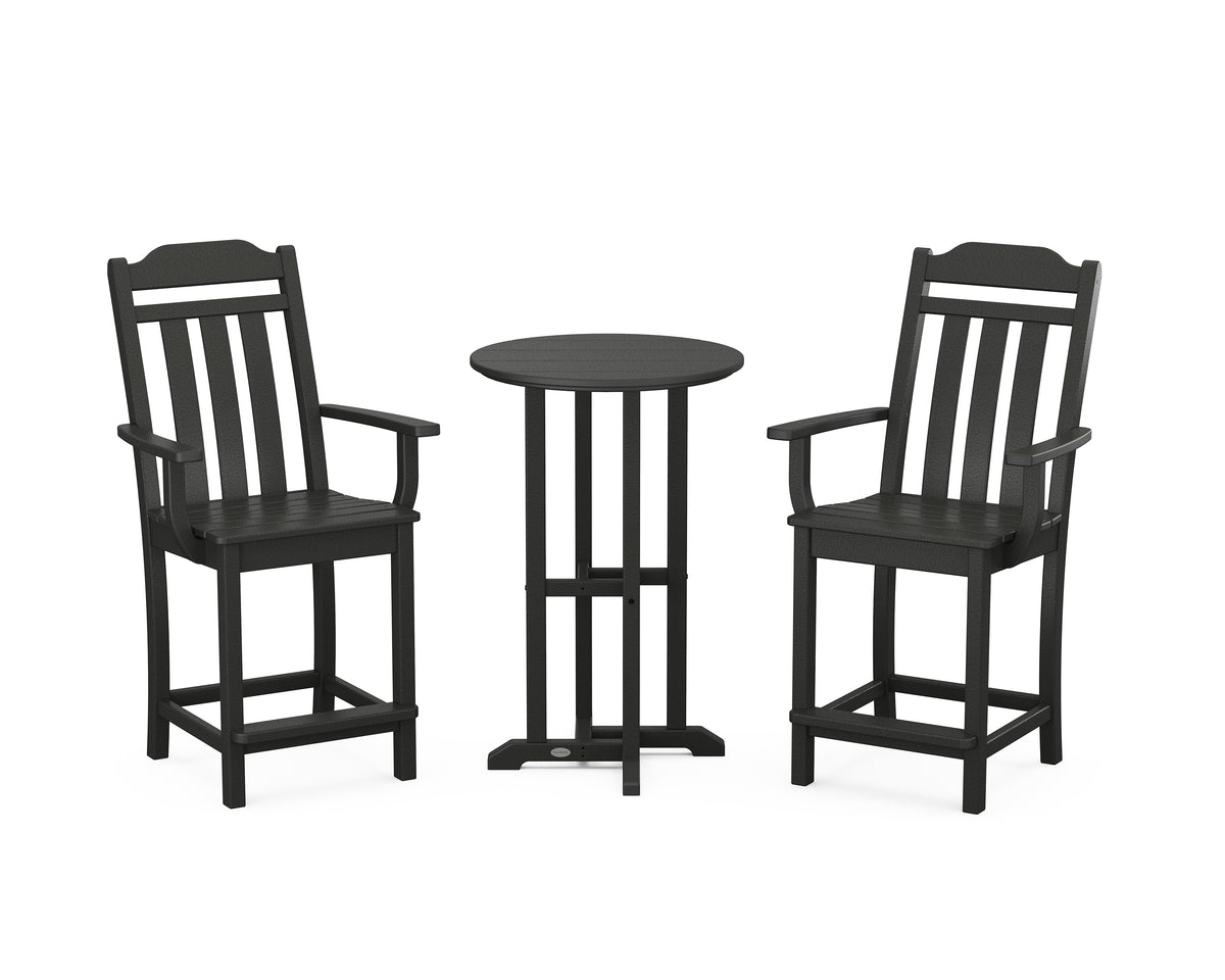 POLYWOOD Country Living Cottage 3-Piece Farmhouse Bistro Counter Set in Black