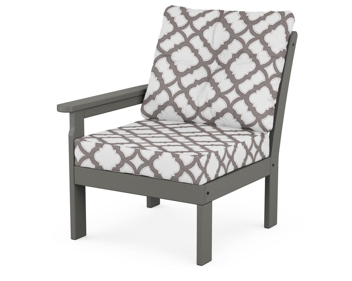 POLYWOOD Vineyard Modular Left Arm Chair in Slate Grey / Trellis Grey Mist