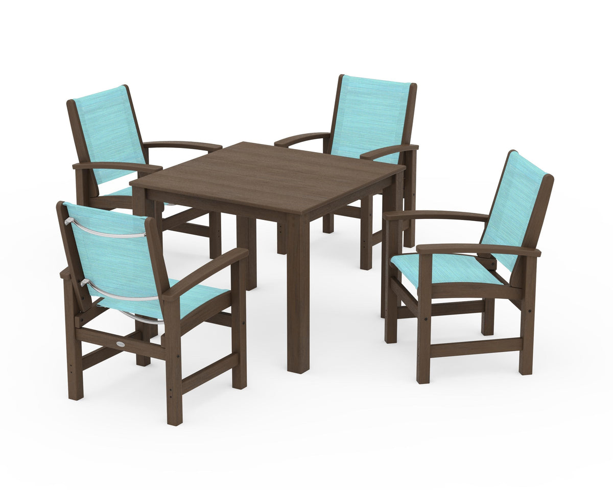 POLYWOOD Coastal 5-Piece Parsons Dining Set in Kona / Dupioni Aquamarine