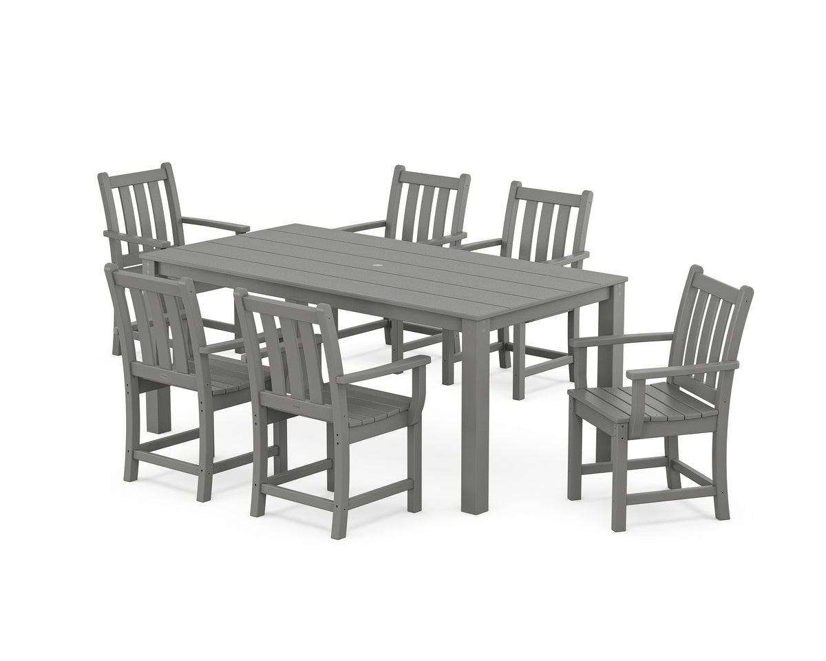 POLYWOOD Traditional Garden Arm Chair 7-Piece Parsons Dining Set in Slate Grey