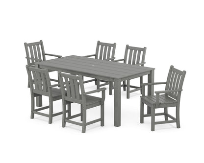 POLYWOOD Traditional Garden Arm Chair 7-Piece Parsons Dining Set in Slate Grey