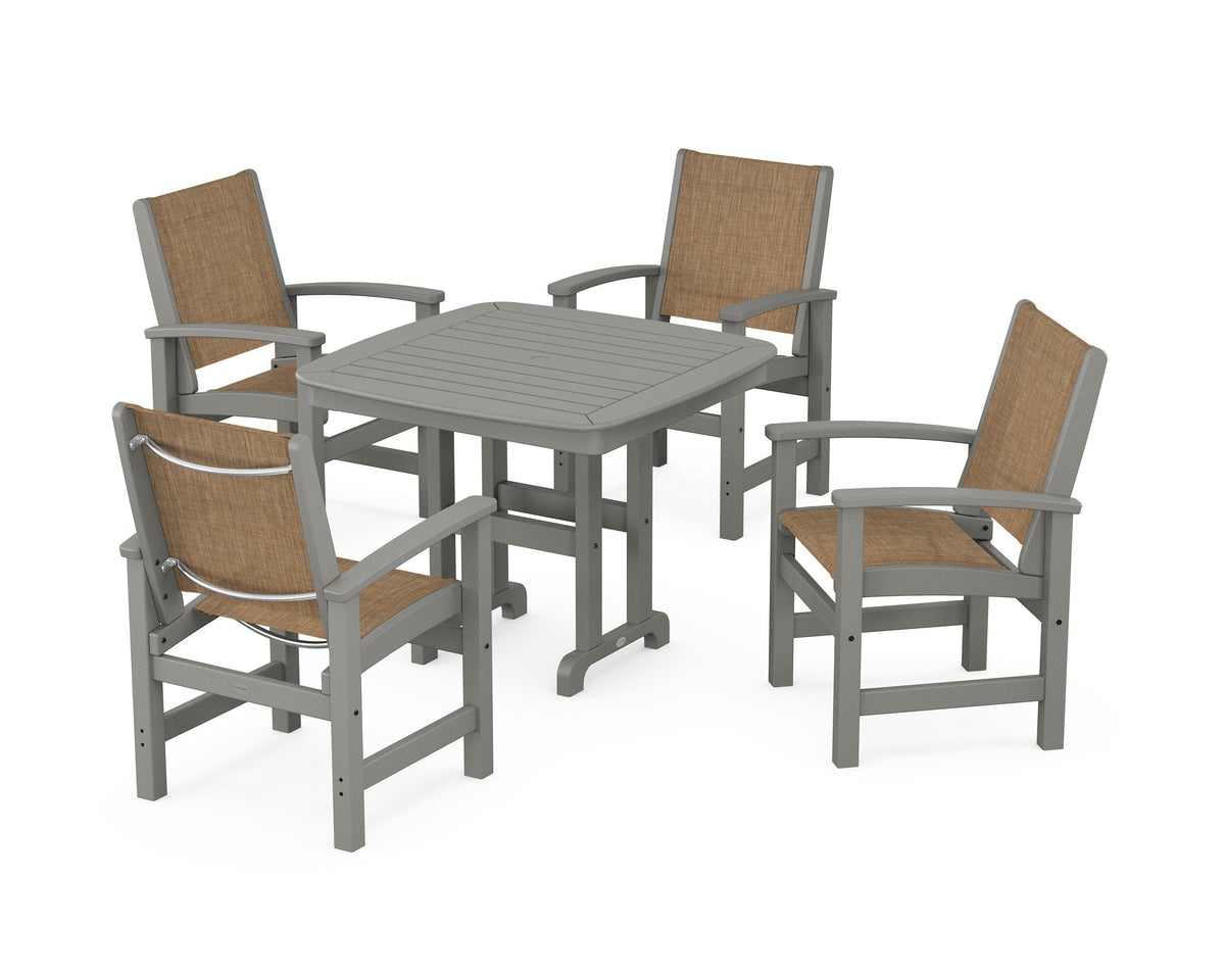 POLYWOOD Coastal 5-Piece Dining Set with Nautical 37" Dining Table in Slate Grey / Burlap