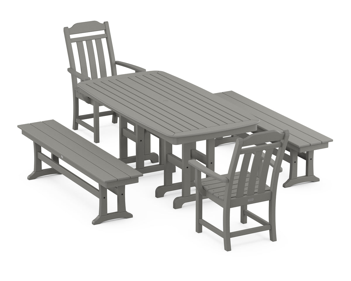 POLYWOOD Cottage 5-Piece Dining Set with Benches in Slate Grey
