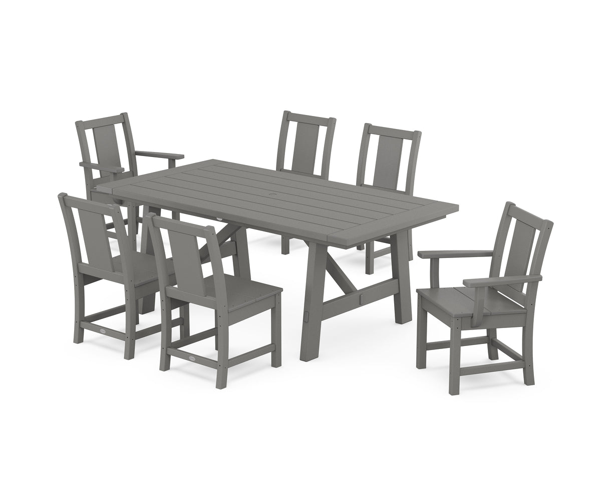POLYWOOD Prairie 7-Piece Rustic Farmhouse Dining Set in Slate Grey