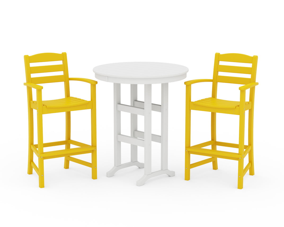 POLYWOOD La Casa Café 3-Piece Round Farmhouse Bar Set in Lemon / White