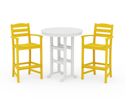 POLYWOOD La Casa Café 3-Piece Round Farmhouse Bar Set in Lemon / White