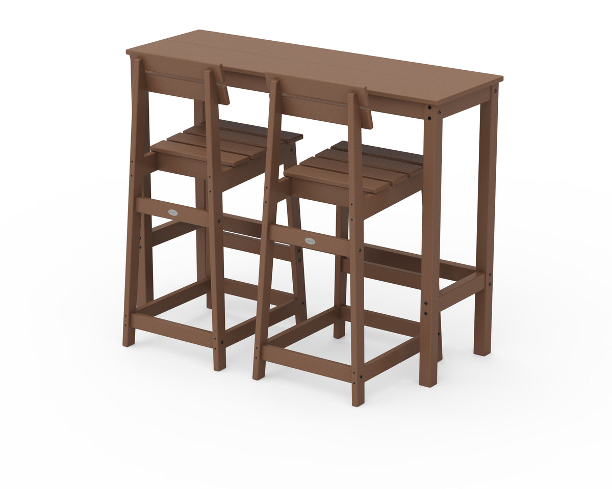 POLYWOOD Modern Studio Plaza Bar Chair 3-Piece Balcony Set in Teak