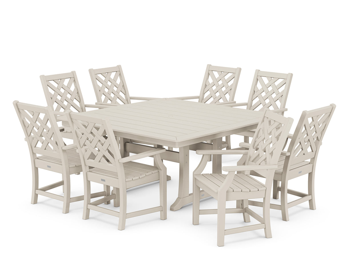 POLYWOOD Wovendale 9-Piece Square Dining Set with Trestle Legs in Sand