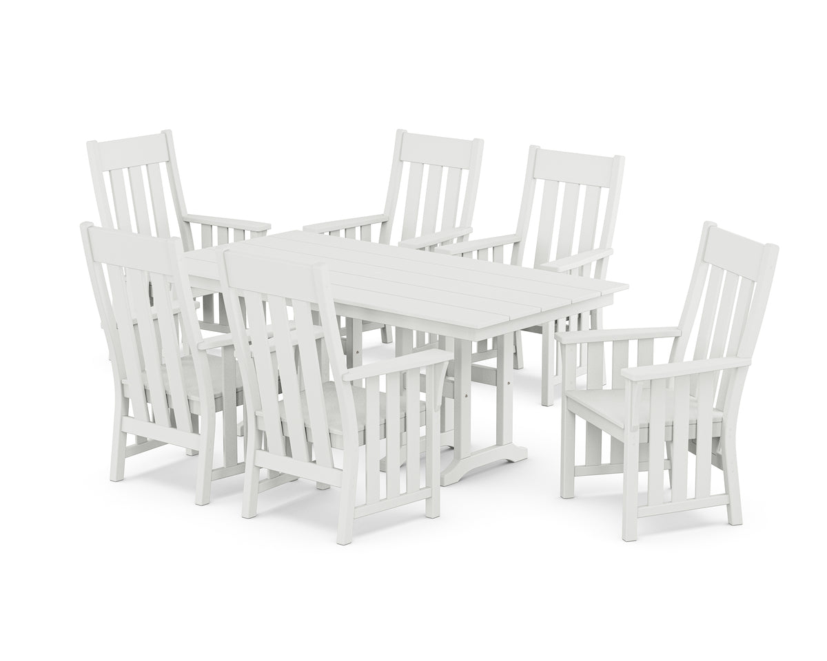 POLYWOOD Acadia Arm Chair 7-Piece Farmhouse Dining Set in White
