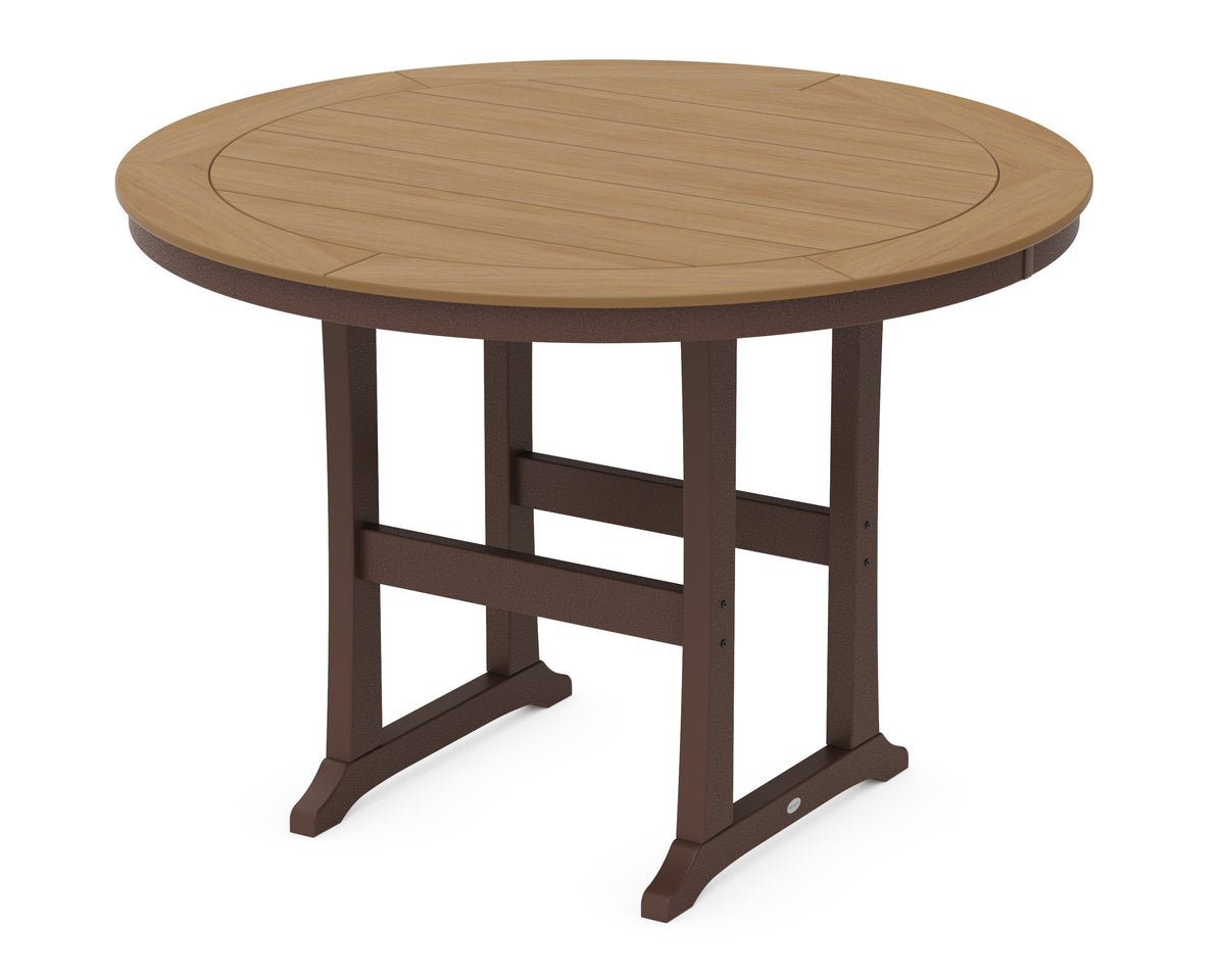POLYWOOD Nautical Trestle 60" Round Bar Table in Mahogany / Natural