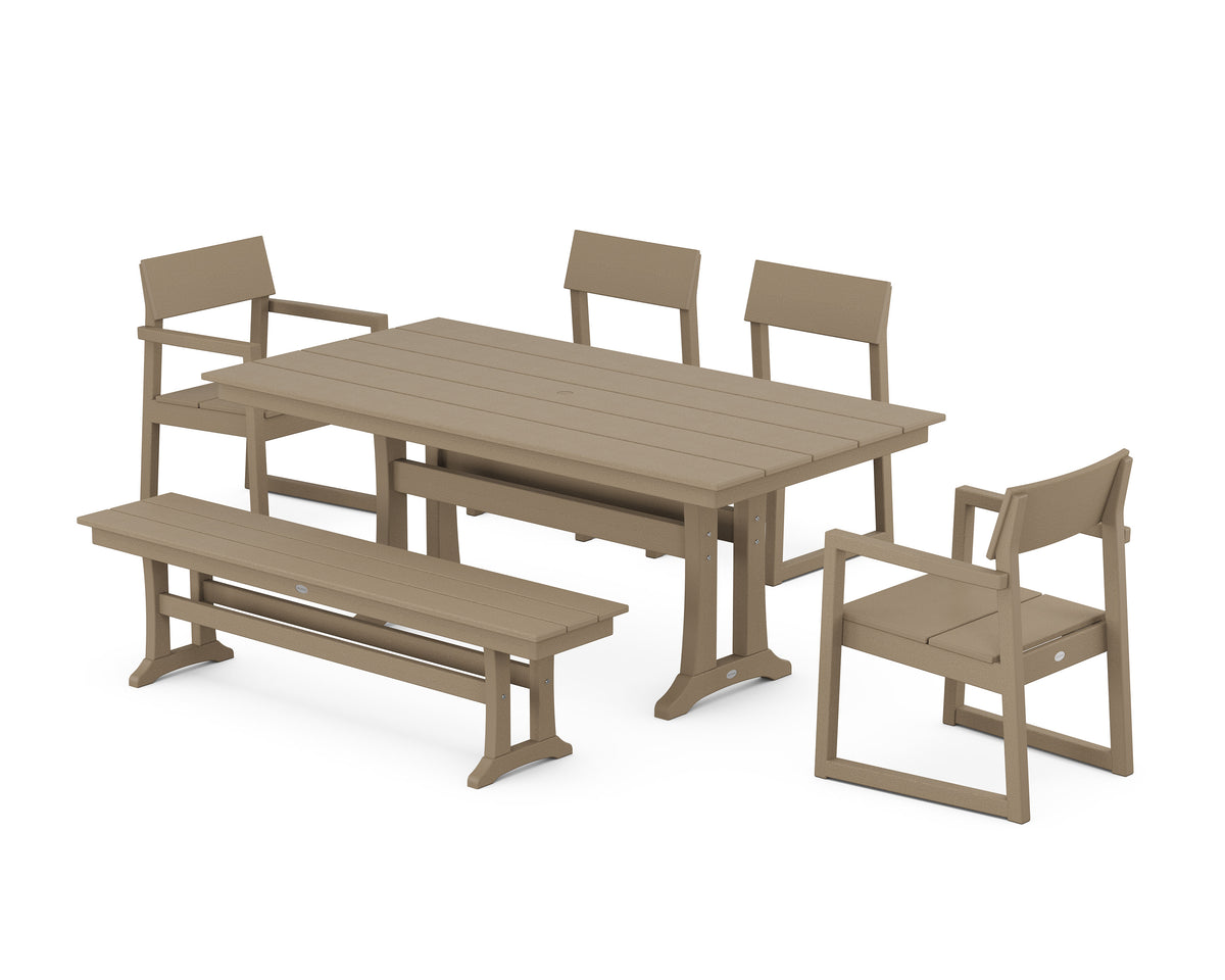 POLYWOOD EDGE 6-Piece Farmhouse Dining Set with Trestle Legs in Vintage Sahara