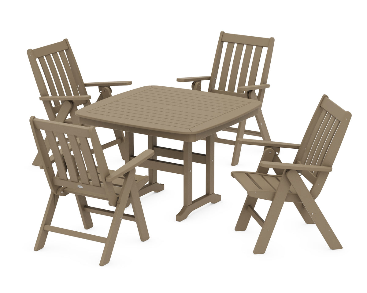 POLYWOOD Vineyard Folding Chair 5-Piece Dining Set - 44" Table in Vintage Sahara