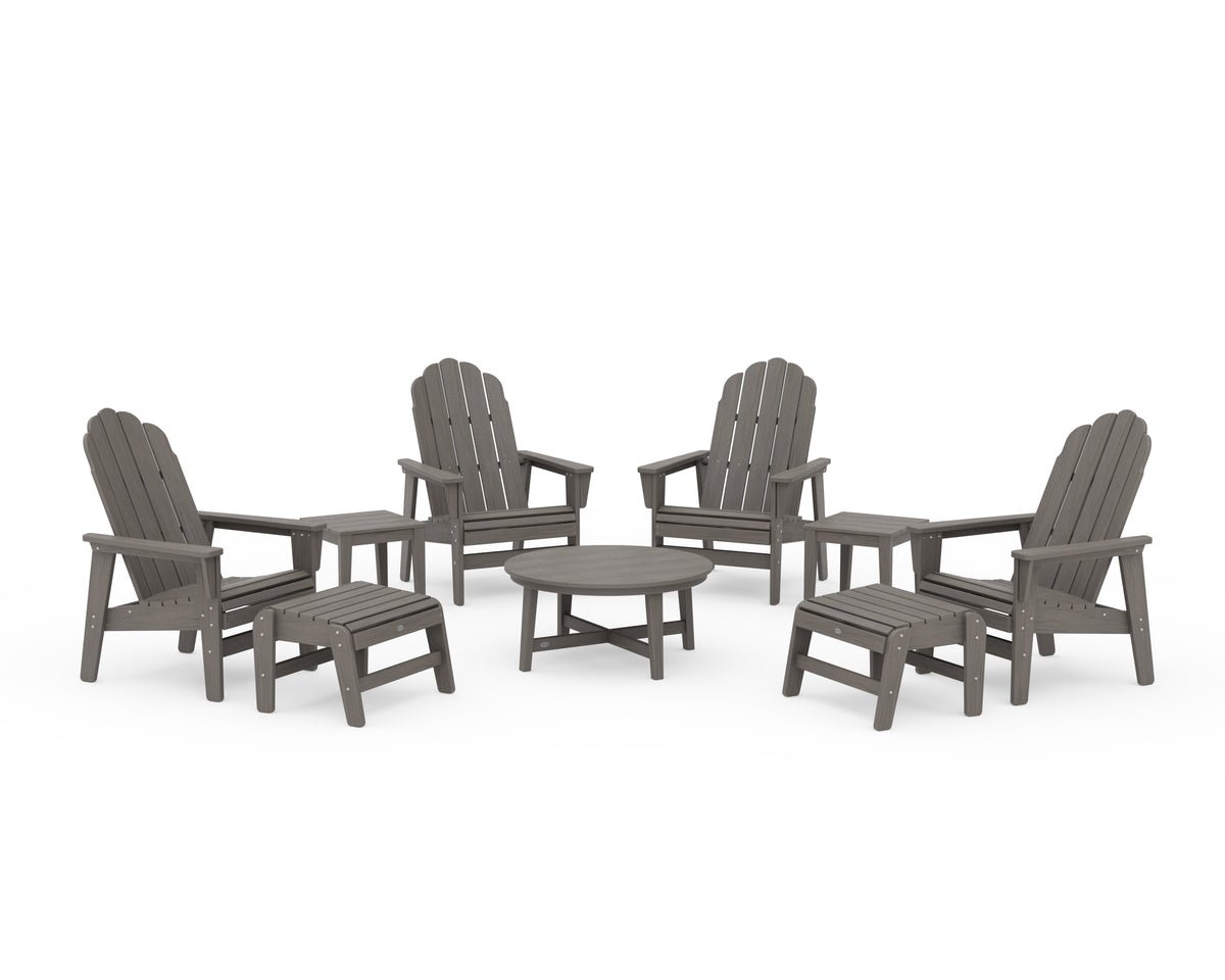 POLYWOOD Vineyard Grand Upright Adirondack 9-Piece Conversation Set in Driftwood