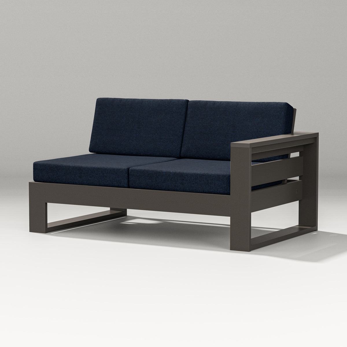 POLYWOOD Latitude Modular Right Arm Loveseat in Vintage Coffee / Marine Indigo