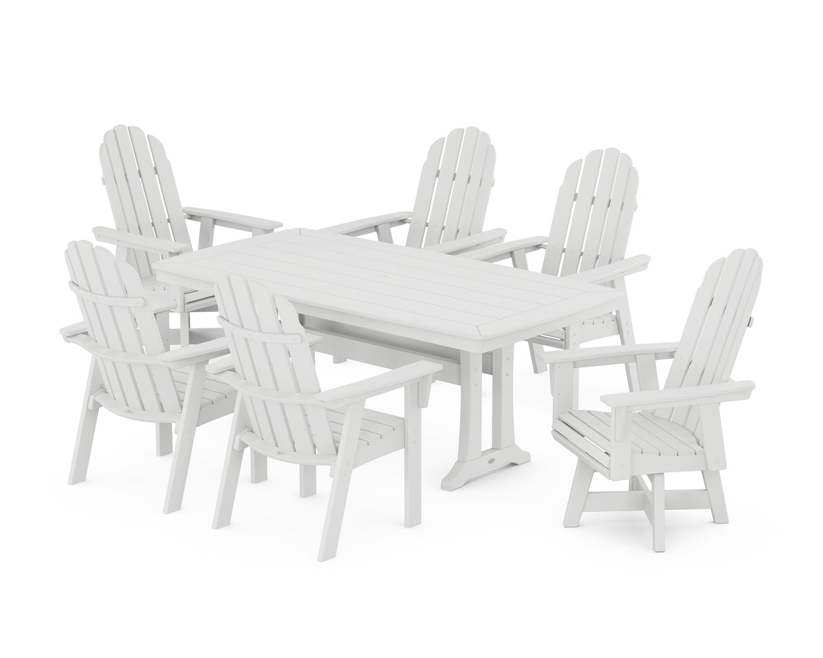 POLYWOOD Vineyard Curveback Adirondack Swivel Chair 7-Piece Dining Set with Trestle Legs in White