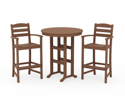 POLYWOOD La Casa Café 3-Piece Round Farmhouse Bar Set in Teak