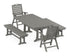 POLYWOOD Nautical Folding Highback Chair 5-Piece Dining Set with Trestle Legs and Benches in Slate Grey
