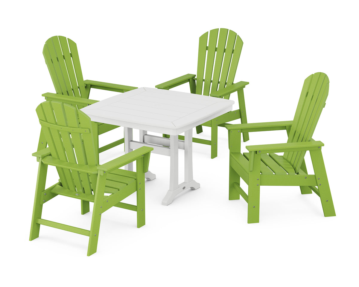 POLYWOOD South Beach 5-Piece Dining Set with Trestle Legs - 37" Table in Lime / White