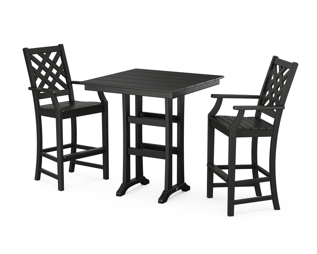 POLYWOOD Country Living Wovendale 3-Piece Farmhouse Bar Set with Trestle Legs in Black