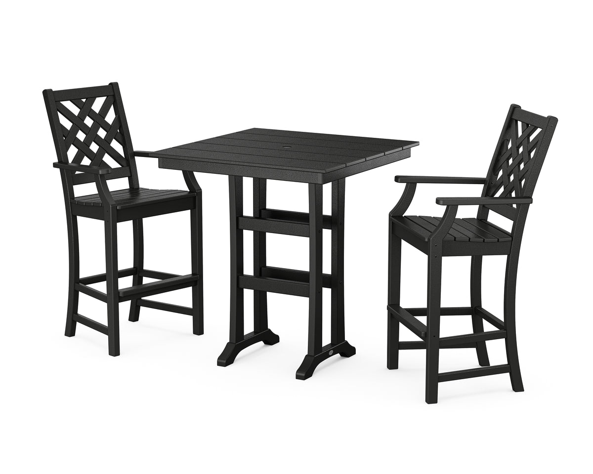 POLYWOOD Country Living Wovendale 3-Piece Farmhouse Bar Set with Trestle Legs in Black