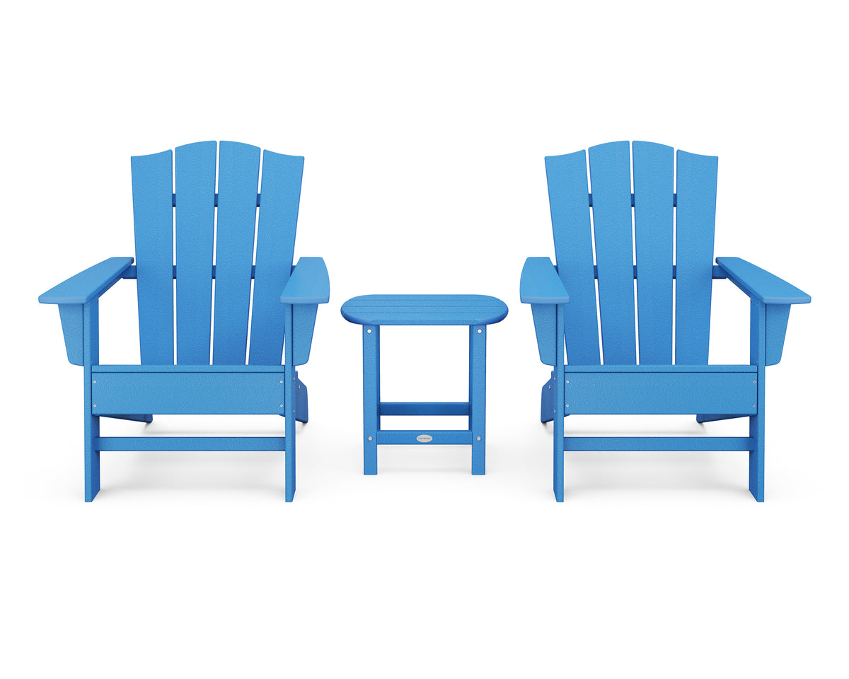 POLYWOOD Wave 3-Piece Adirondack Chair Set with The Crest Chairs in Pacific Blue