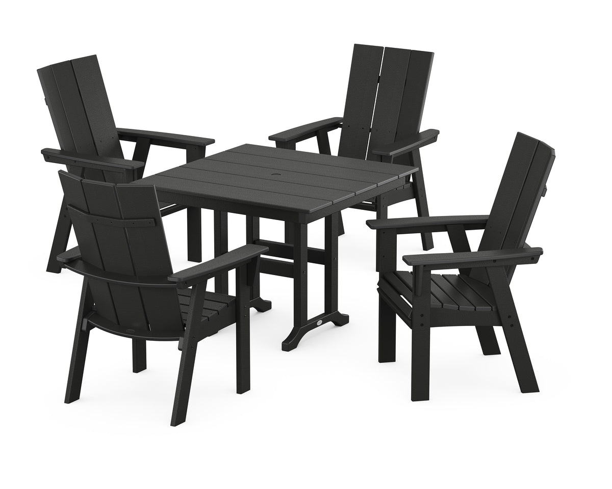 POLYWOOD Modern Curveback Adirondack 5-Piece Farmhouse Dining Set in Black