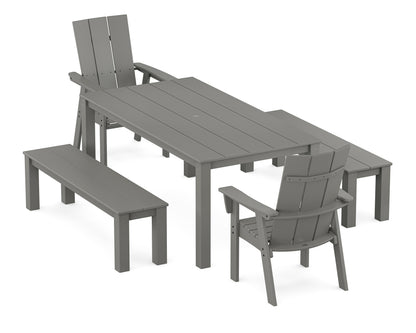 POLYWOOD Modern Curveback Adirondack 5-Piece Parsons Dining Set with Benches in Slate Grey