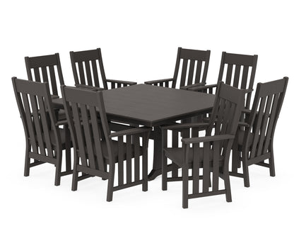 POLYWOOD Acadia 9-Piece Square Farmhouse Dining Set with Trestle Legs in Vintage Coffee