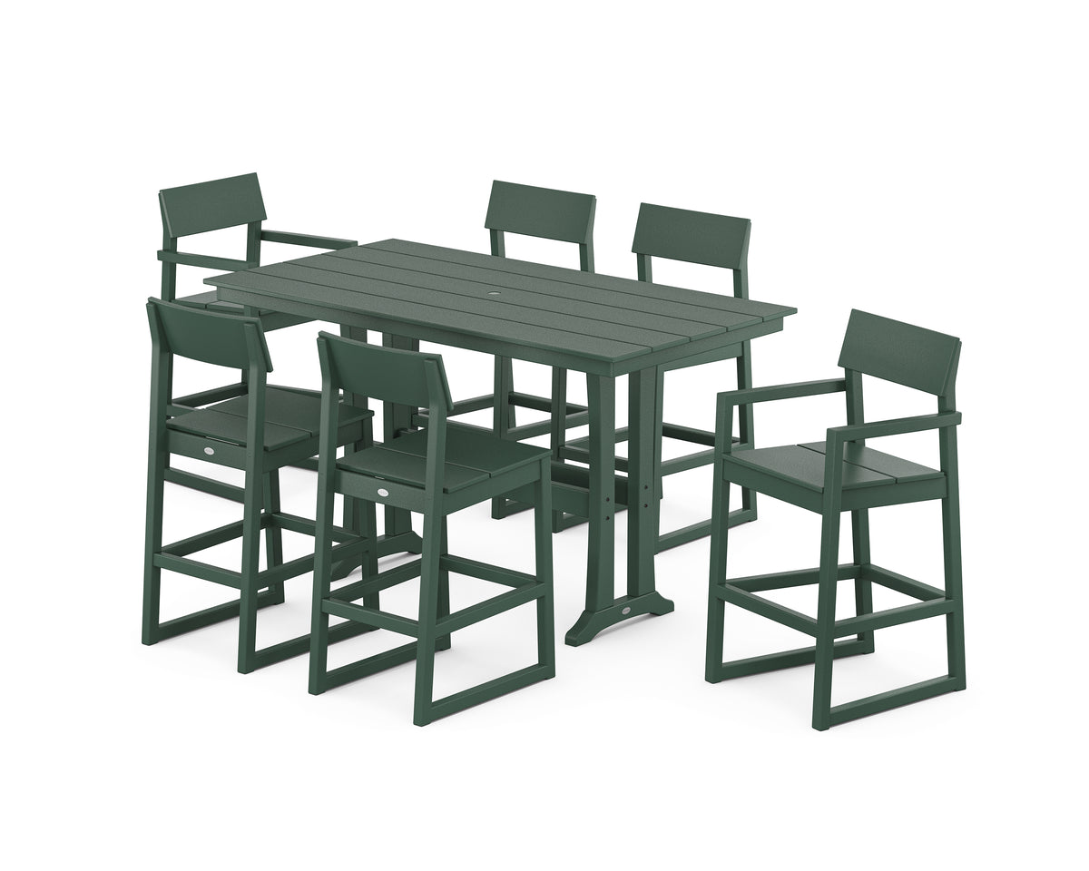 POLYWOOD EDGE 7-Piece Farmhouse Bar Set with Trestle Legs in Green