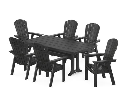 POLYWOOD Nautical Curveback Adirondack 7-Piece Farmhouse Dining Set with Trestle Legs in Black