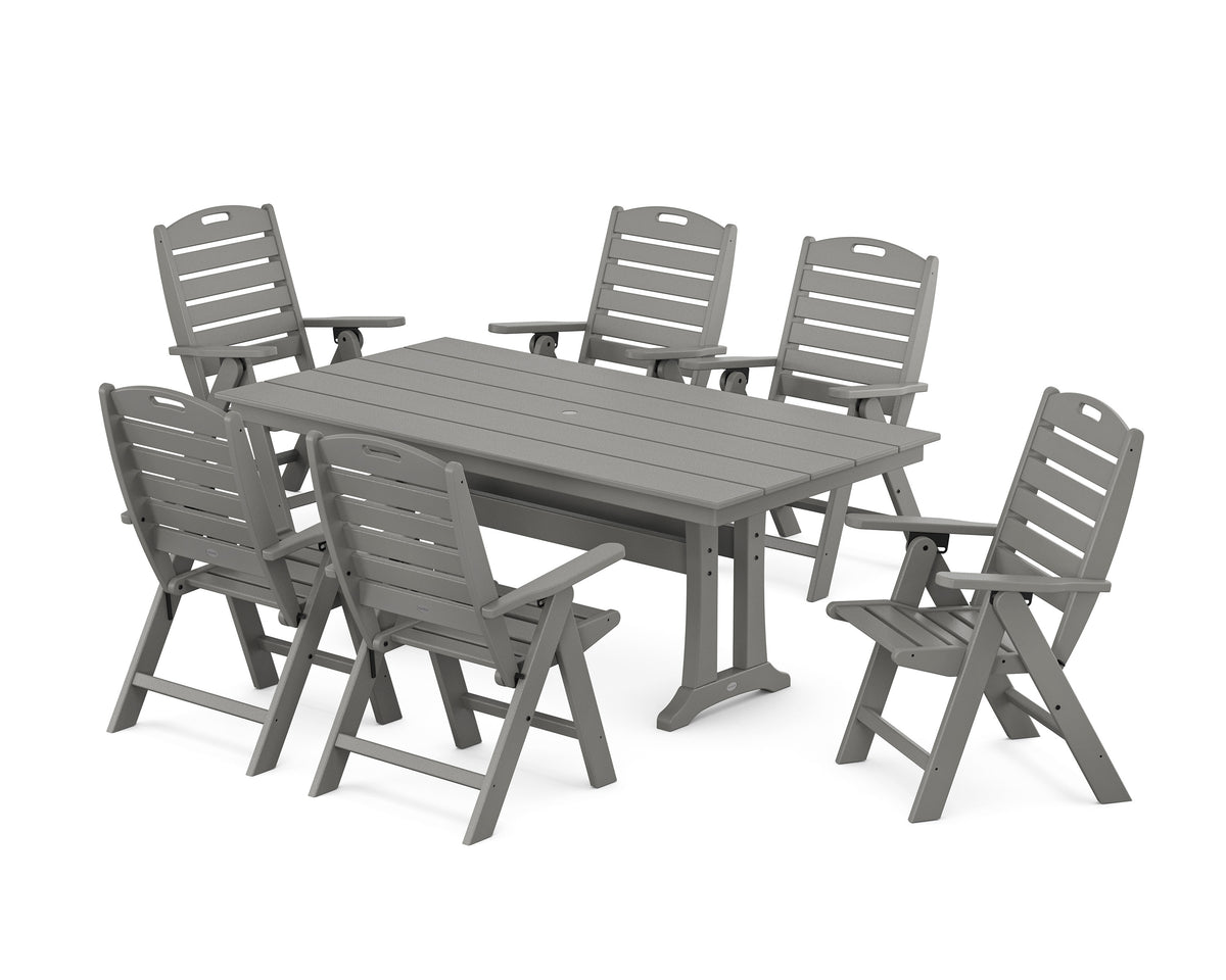 POLYWOOD Nautical Highback 7-Piece Farmhouse Dining Set with Trestle Legs in Slate Grey